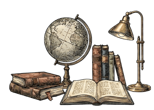 Vintage books and globe illustration